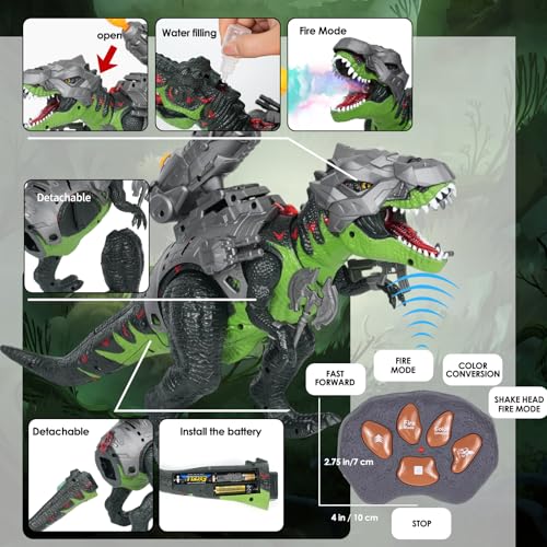 LINEQIC 7 Color Sprays Remote Control Dinosaur Toy - Realistic Roaring Action with Flame and Frost Effects for Kids Aged 3+, The Best Choice for Gift by LINEQIC - Image 4