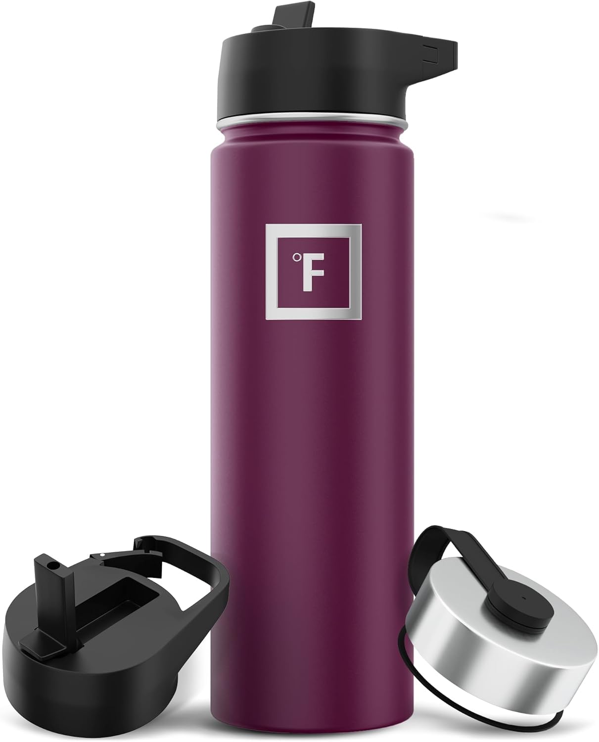 IRON °FLASK Camping & Hiking Hydration Flask with Straw, Wide Mouth Insulated Stainless Steel Sports Water Bottle - 22 oz Burgundy