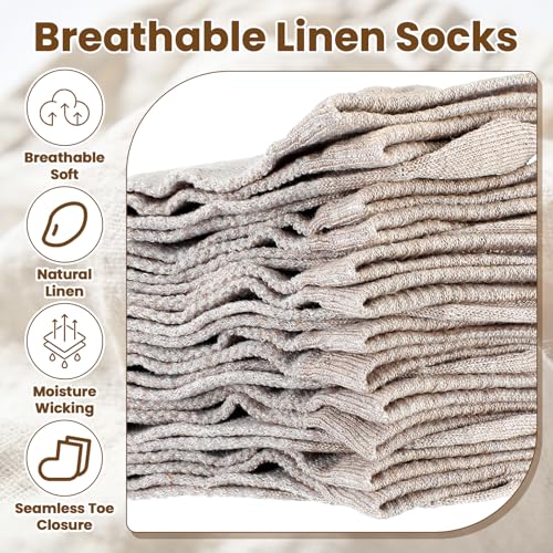 Image of Mepase 6 Pairs Flax Linen Ankle Socks for Women Men 88% Organic Thin Breathable Mesh Low Cut Quick Dry Moisture Wicking Socks