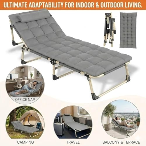 Image of Hukimoyo 5 in 1 Folding Bed Single for Sleeping with Mattress 6Ft Adjutable Adults Foldable Bed for Traveling Portable Recliner Camping Cot beds on Floor for Travel Home(150kg)