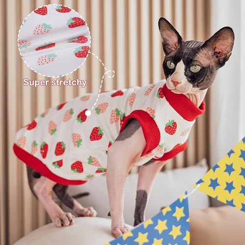 PUMYPOREITY Sphynx Cat Clothes, Stretchy Sweater, Soft Shirt, Pullover Pajamas, Turtleneck for Sphynx, Cornish Rex, Devon Rex, Red, XS - Image 4