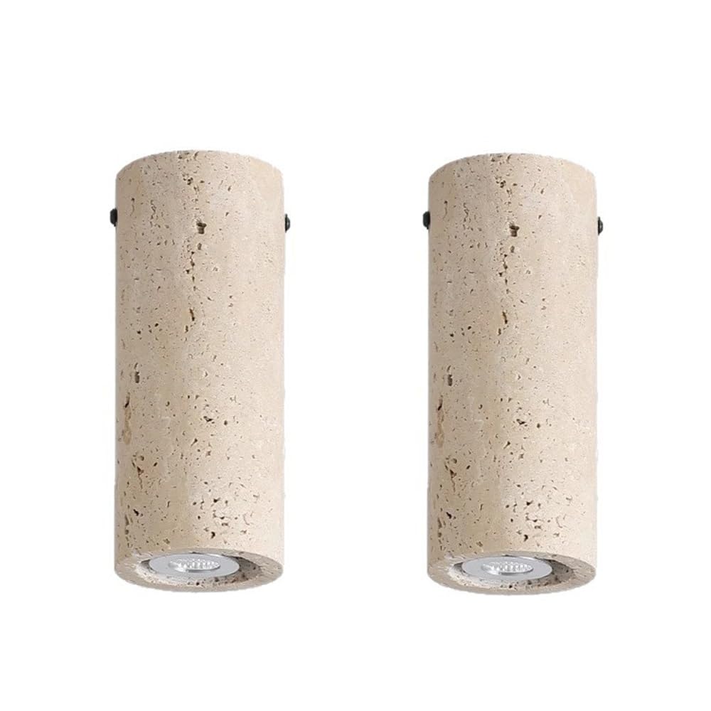 ITOSUI Modernist Travertine Ceiling Light 6.3-Inch Cylinder Flush Mount Lamp Beige Stone Spotlight for Hallway Entrance Hall Porch Kitchen Aisle E26 Base 2-Pack(16cm)
