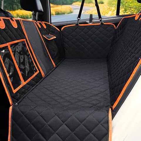 JOLLYVOGUE Dog Car Seat Cover for Back Seat, Sturdy Backseat Dog Hammock for Cars with Mesh Window & Pocket, Waterproof Scratch Proof Nonslip Back Seat Pet Cover for Dogs Cover