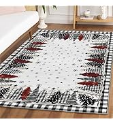 Artoid Mode Watercolor Buffalo Plaid Xmas Tree Merry Christmas Area Rug, Winter Home Decor Low-Pr...