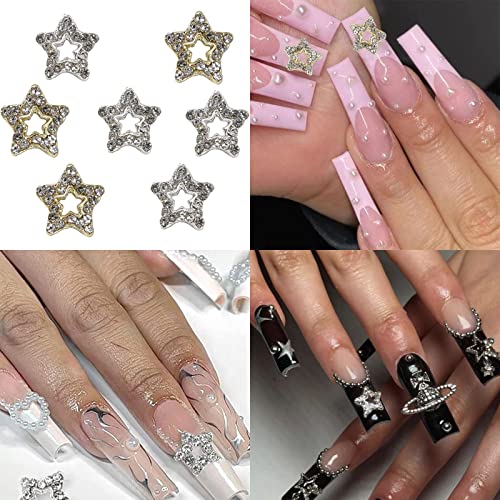 Yosomk 30 Pcs Star Nail Charms For For Nail Art 3D Gold Sliver Dangling Star Nail Supplies Rhinestones Luxury Nail Gems Crystal Diamonds For Acrylic Nail Design Decoration #TOP3