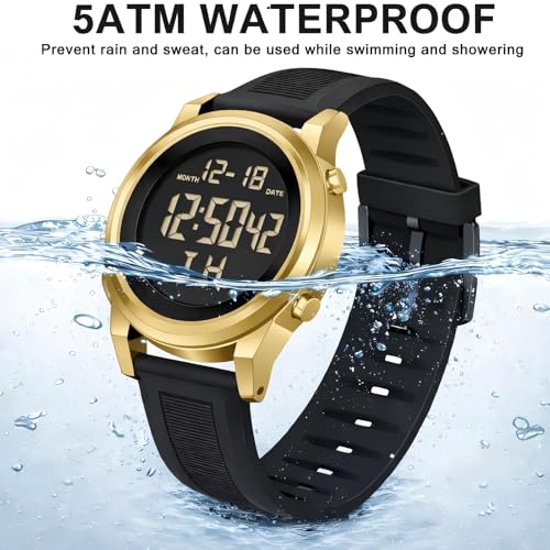 Image of Black Waterproof Digital Wrist Watches for Men Sports Mens Watch | Black Silver Waterproof Sports Wrist Watches for Men Digital Tactical Mens Watches Military