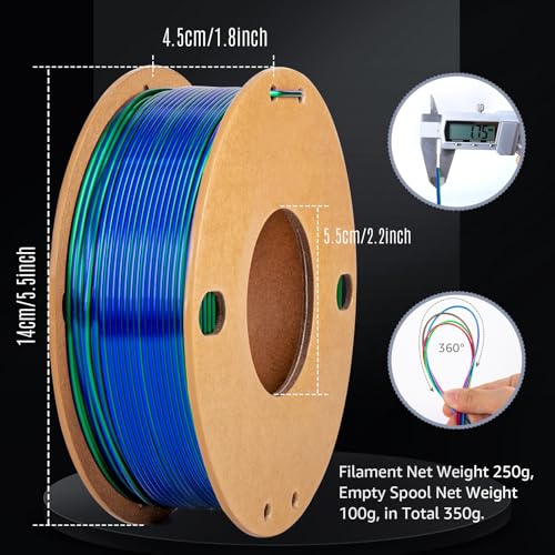 Image of Silk PLA+ Pro 1.75mm 3D Printer Filament - 4 Spool Multi-Color Bundle (250gx4) with Rose Red /Sky Blue /Green /Dark Blue- Tri-Color & Dual-Color Shine Vibrant Filament, Total 1KG