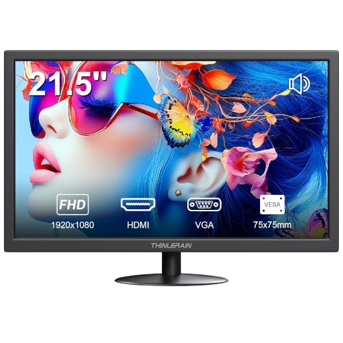 Image of Thinlerian 21.5 Inch Computer Monitor, FHD 1080p HDMI VGA Display, External Second Screen for Laptop & PC, Home Office Monitor with Built-in Speakers & VESA Mount