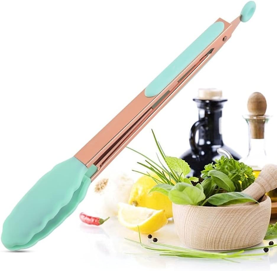 Cooking Tongs 1pc Stainless Steel Silicone Tipped Kitchen Food BBQ Cooking Tongs Barbecue Clamp Grill Tongs Non Stick (Pink)