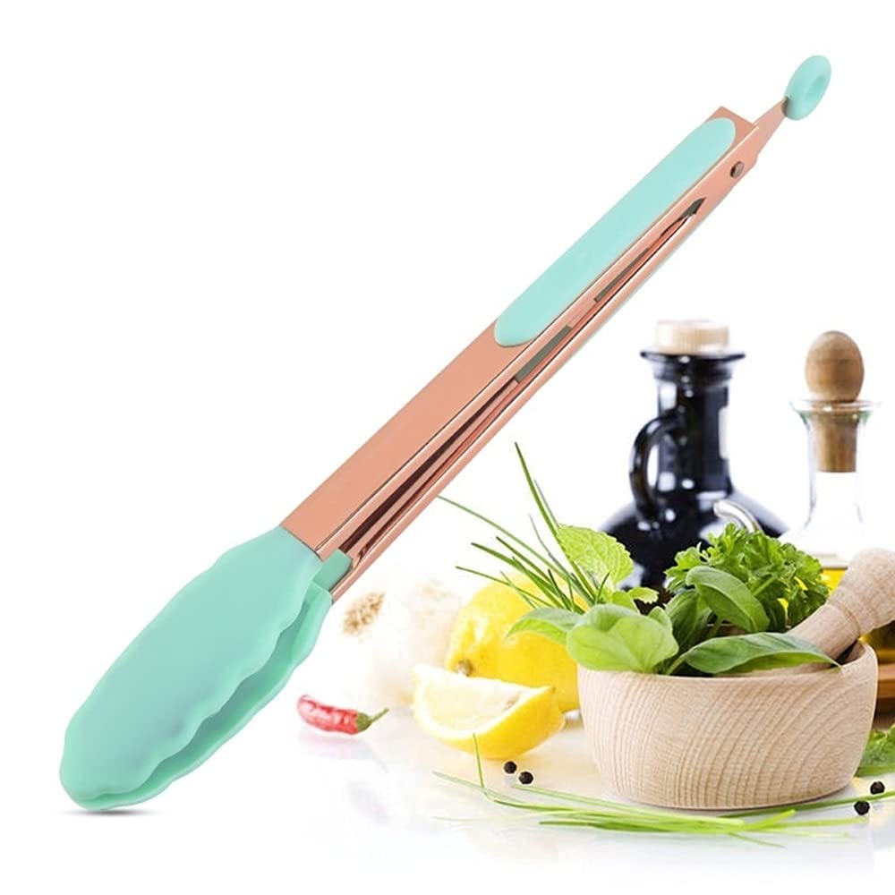 Pinze da Cucina 1 pz. Pinze da Cucina in Acciaio Inox con Punta in Silicone per Alimenti da Cucina, pinze da Barbecue, pinze per griglia antiaderenti (Nere)