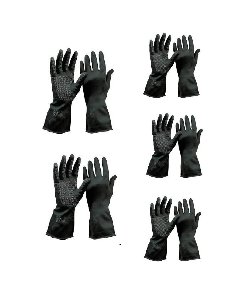 Ekon Pack of 5 Silicon Latex Non Slip Multipurpose Heavy Duty Reusable Safety Rubber Hand Gloves For House Hold Home Dish Utensils Car Washing Kitchen Bathroom Toilet Tiles Cleaning Men Women - Black (B0BFRK19YF) Amazon Price History, Amazon Price Tracker