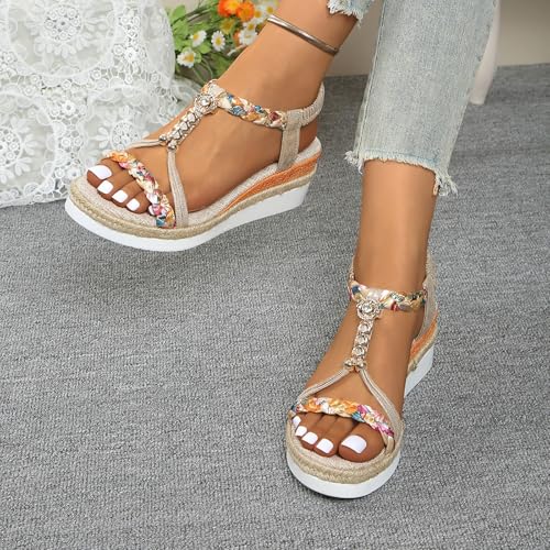 Women's Open Toe High Heel Roman Summer Platform Beach Sandals Low Wedges Comfortabl4
