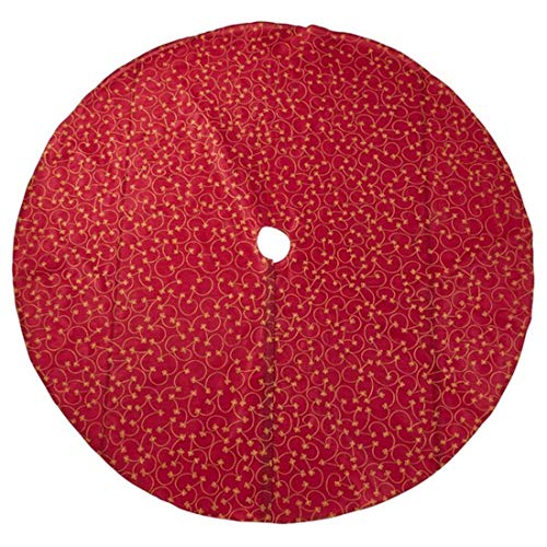 Fennco Styles Elegant Gold Embroidery Burgundy Christmas Tree Skirt 70 Inch Round for Home, Holiday Decoration and Special Occasion