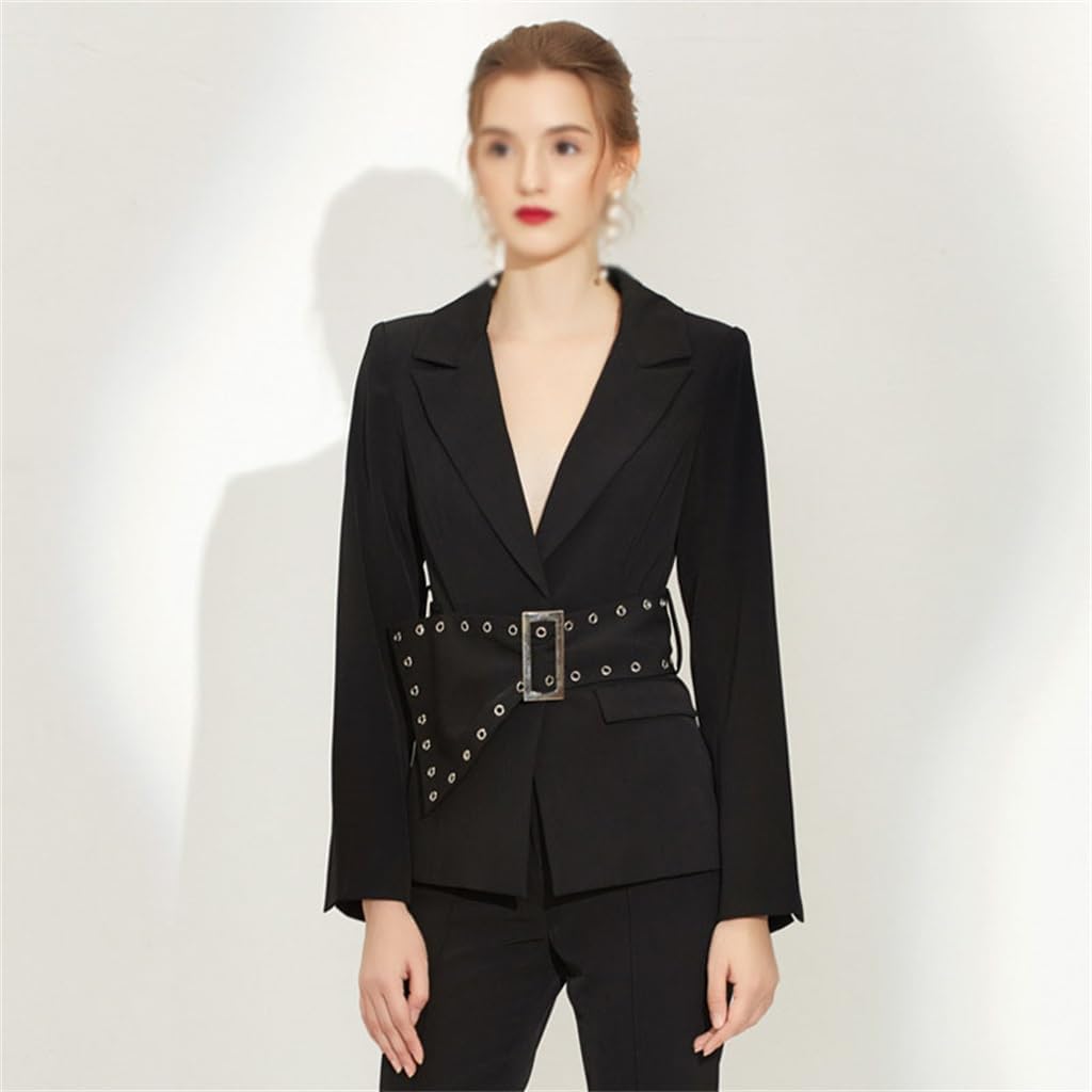 Solid Color Thin Workplace Long Sleeve Temperament Light Mature Wind Goddess Model Suit Two-Piece Set(Large)
