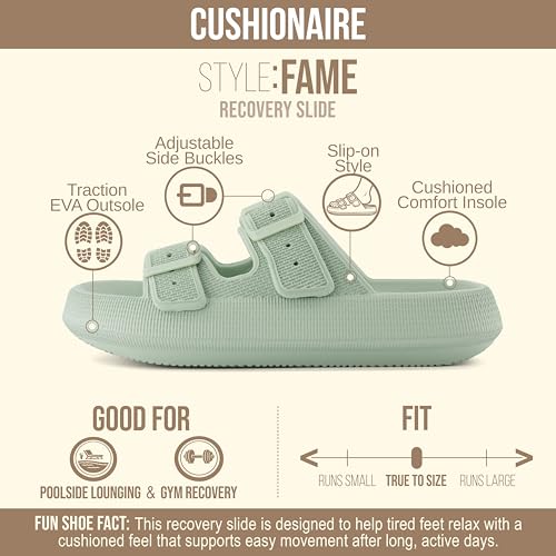 Image of CUSHIONAIRE Fame Pillow Recovery Sandals for Women, Adjustable Double Buckle Waterproof EVA Cloud Slides for Women