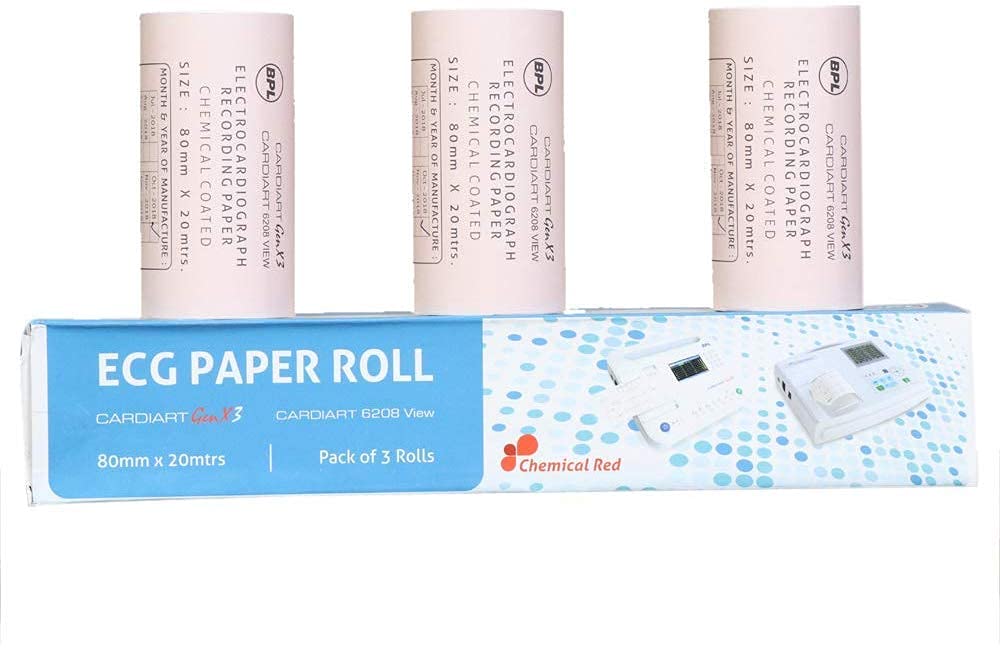 BPL ECG Paper Paper 80mm X 20 mtr Thermal Paper (Pack of 3 Pic, White, Red)