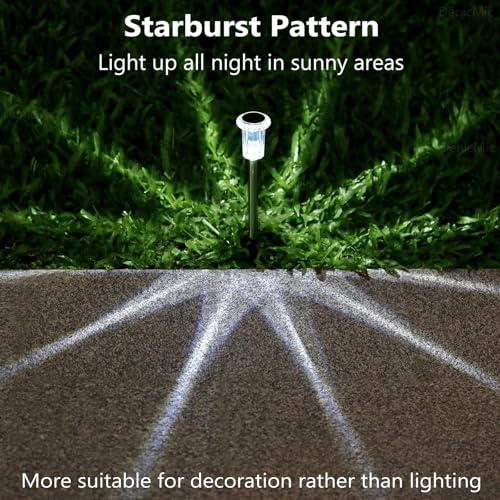 DenicMic Solar Pathway Lights Outdoor 10 Pack LED Waterproof Stainless Steel Garden Stake Lights for Path, Walkway, Driveway, Yard, Patio, Garden Decor (Cold White)