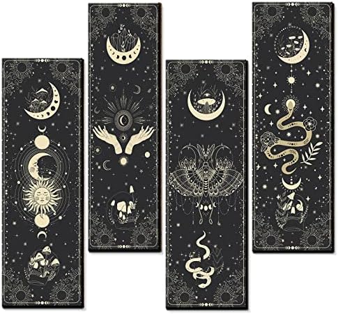 4 Pieces Wood Sign Wall Decor Nordic Vikings Celtic Drakkar Rune Wall Sign Scandinavian Vikings Boat Rustic Wooden Hanging Board Mediaeval Art for Living Room Bedroom Mythology Wood Plank Sign(Black)