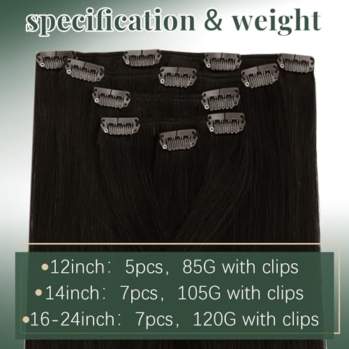 Image of Ugeat Brown Clip in Hair Extensions Darkest Brown 12 Inch 5pcs 85g Softness | Invisible Clip in Hair Extensions Human Hair , Hair Clip Extensions Darkest Brown , Shoulder Length