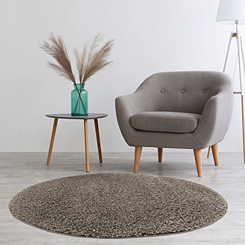 carpet city Teppich Wohnzimmer - Shaggy Hochflor Grau - 120x120 cm Rund Einfarbig - Moderne Teppiche