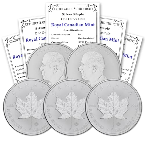 Lot of 5 1 oz Canadian Maple Leaf Silver Coins image