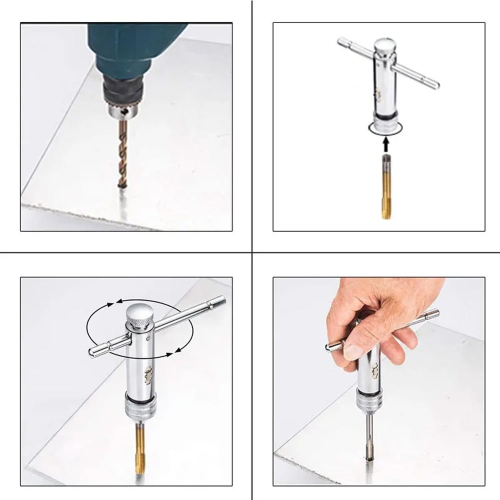 2 Pezz Chiave a Cricchetto, Maschi per Filettatura Giramaschi M3-M8 & M5-M12 Impugnatura a T Regolabile, Filettare Chiave a Cricchetto per Porta Maschi Accessori di Maschiatura Manuale