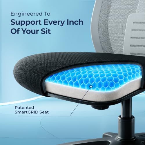Image of The Sleep Company SwivL Ergonomic Office Chair | Mesh Backrest with Dual Spring Loaded OmniSwivel Technology | SmartGRID Technology Seat | Adjustable Headrest & Armrests | 135 Recline | Grey