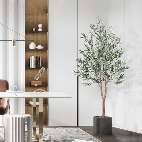 Olive Tree Artificial Plant 6FT,Artificial Olive Tree Mediterranean Silk Screened Broad-leaved Olive Tree with Realistic Fruit, Lifelike Plant Nordic Style Home Aesthetic Hotel Decor