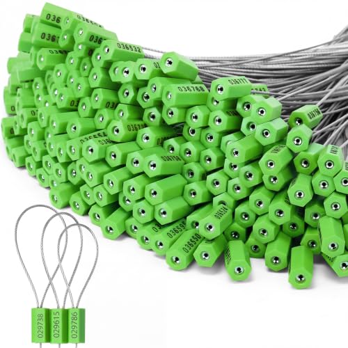 Nuogo 200 Pcs Steel Security Cable Seals 11.8 Inch – Anti-Tamper Numbered Tags (Green)