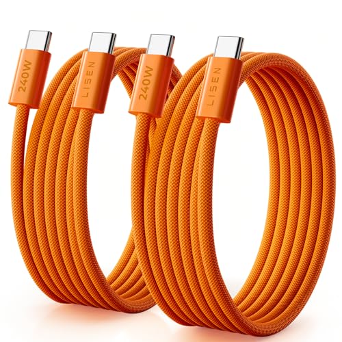LISEN 240W USBC to USBC Cable [2-Pack 2m] C to C Charger Cable Fast Charge Type C Charger Cable Fast Charging for iPhone 17 16 15 Pro Max, MacBook Pro/Air, iPad Pro, Galaxy S25, Switch 2, or