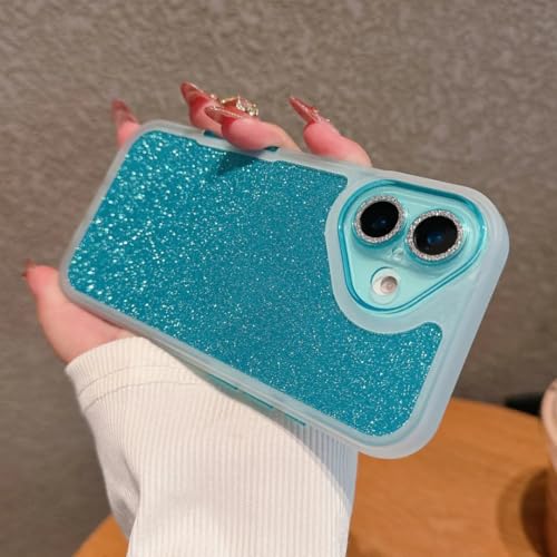 Coque de luxe pailletée pour iPhone 15 Pro Max avec objectif brillant en finition bleu clair