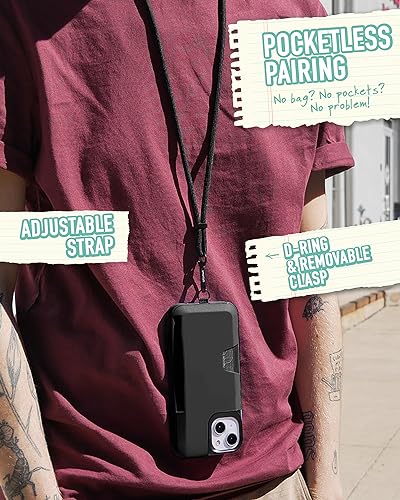 Image of Smartish iPhone 15 Pro Max Wallet Case with Crossbody Lanyard Strap - Wallet Slayer Vol. 1 - [Slim + Protective] Credit Card Holder with Universal Detachable Shoulder Neck Strap - Black Tie Affair