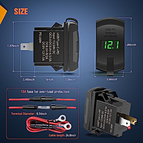 Image of Nilight Rocker Switch Style PD Type C and USB Outlet LED Voltmeter