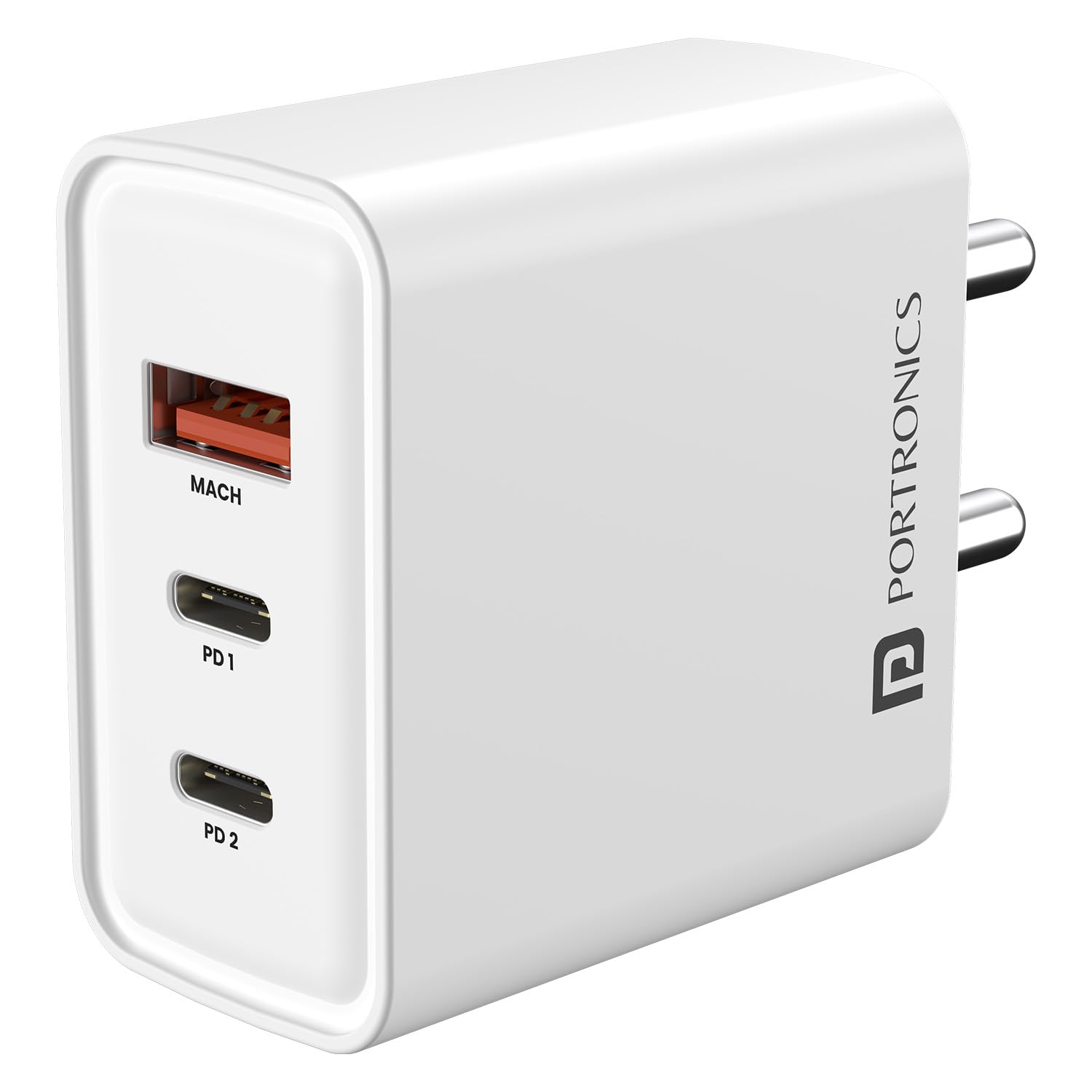 Portronics 65W Adapto 65M Triple Port Fast Charging Laptop Adaptor, 2 x Type C PD Port,1 x USB-A Port, GaN Technology, Compatible with Laptops, Smartp...