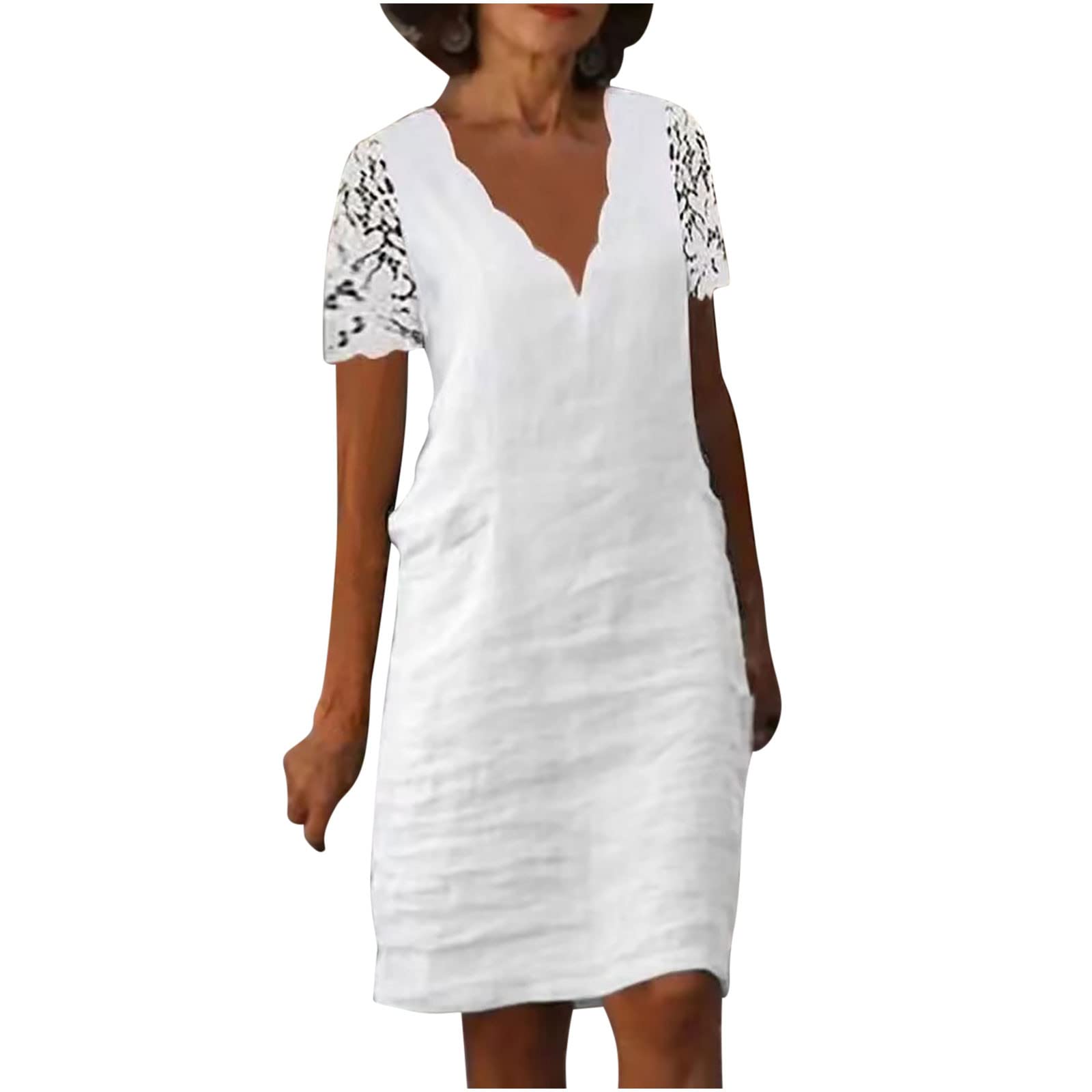 Women's Summer Casual Halter Dress Cotton Linen Dresses Crochet Hollow Out A-line Plain Simple Beach Shift Sundresses