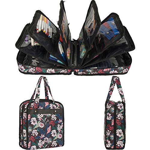 Image of PACMAXI Sewing Accessories Storage Bag, Knitting, Craft Tools | Roomy carry bag for sewing, knitting and craft tools. Multiple pockets. Tools not included.(Flower with Black Background)