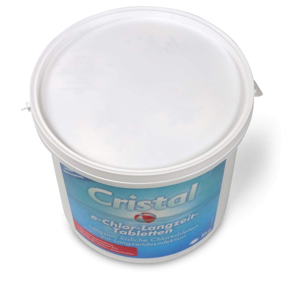 Cristal e-Chlor Langzeit-Tabletten 5 kg - 200 g Chlortabletten - Langzeitdesinfektion - Pools ab 20.000 l - Langsam löslich - Hoher Aktivchlorgehalt