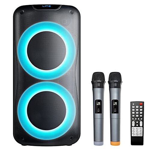 Karaoke Machine, Wireless Rechargeable Portable PA System/Speaker with 2 Metal Wireless Mics, B FM Radio, LED Party Light, Remote Control, Built in Handel, 800W Peak (2 Mics)
