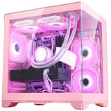 HELLOLAND Gaming PC Desktop - AMD Ryzen 7 5700X 8-Core 3.4 GHz,GeForce RTX 5060 TI 8GB, 32GB DDR4 RAM 3200MHz,1TB PCIe +1TB SATA SSD, WiFi & Bluetooth Windows 11-Pink