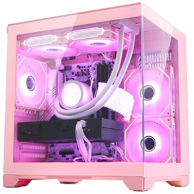 HELLOLAND Gaming PC -AMD Ryzen 7 5700X 3.4 GHz-RTX 3060 12GB -32GB DDR4 RAM-1TB PCIe SSD-240 Liquid Cooler -WiFi &Bluetooth -RGB Fans-Windows 11 Desktop Computer-Pink