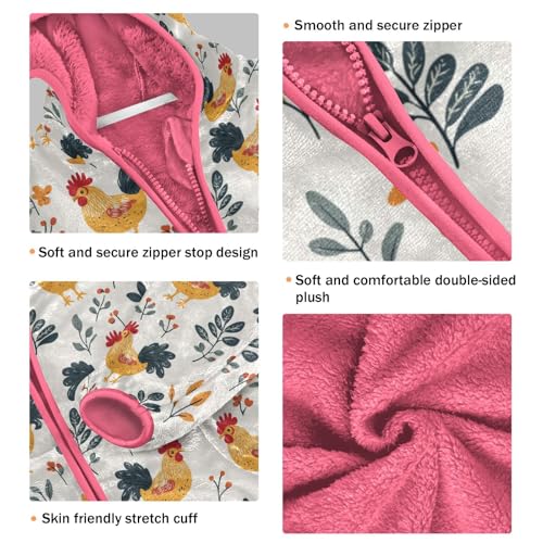 Country Rooster Farmhouse Girls Fleece Jacket Girls Fall Jacket Girl Coats Zip Up Hoodie Children Sherpa Warm Outerwear 2-10T3