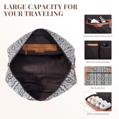 Oflamn Weekender Travel Bag for Women - Bohemian Style Duffle Carry-On Luggage with Separate Shoe Compartment - Ideal for 1-3 Days and Overnight Travel - Image 4