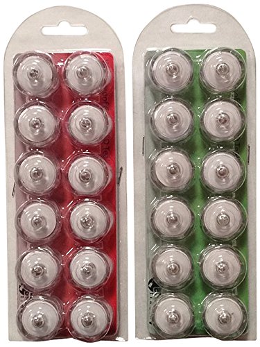 Bluedot Trading LED Battery Operated Submersible Tea Lights for Parties Wedding Decorations, Use Underwater ~ Battery-Operated LED Lights, Red and Green, 24-Pack