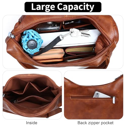 Image of Hobo Bags for Women Vegan Leather Purses Slouchy Shoulder Bag Tote | Trendy Crossbody Foldable Travel Vintage Ladies Everyday Purse, Adjustable Strap, 5 Pockets, 1 Built-in Key Leash