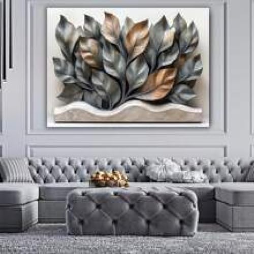 Toile murale feuilles texturées noires et art floral vert botanique neutre 40x60cm avec cadre