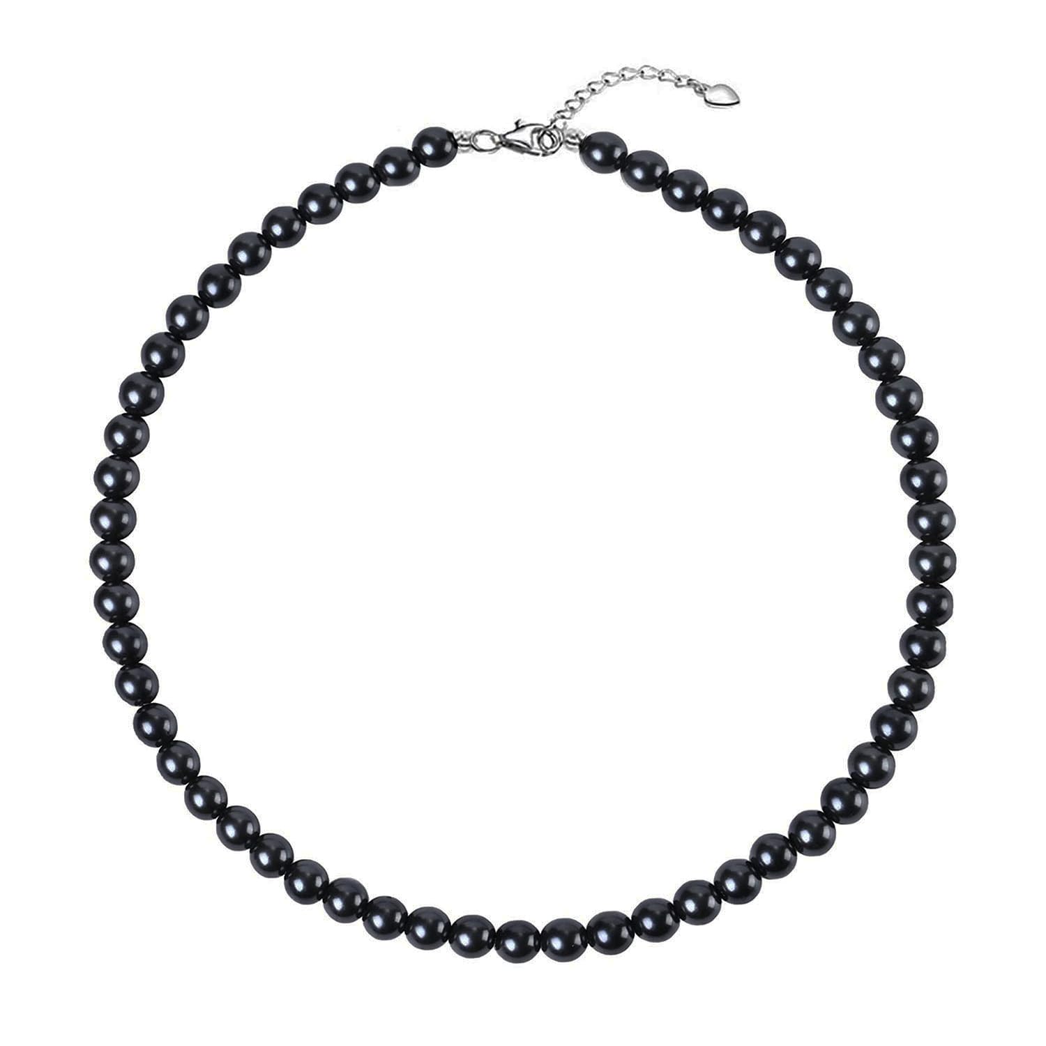 Aleasha perlenkette herren weiße Schwarz 6mm 8mm Glasperlen kette 50cm halskette silber damen Schmuck Hochzeits Geschenk