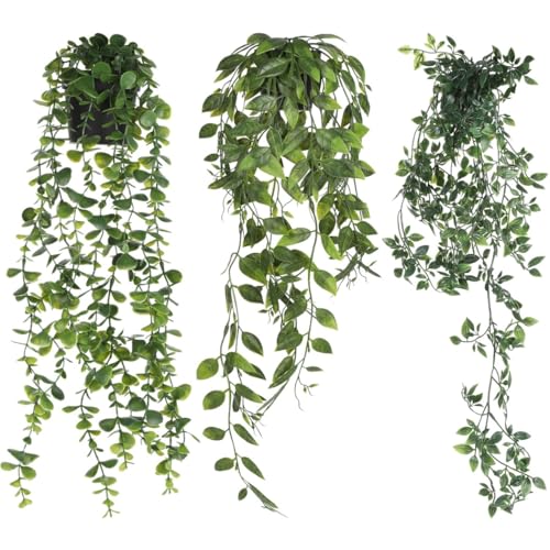 3 piante artificiali da appendere per casa, ufficio, bagno, uso interno ed esterno, verde in vaso per pareti, salotti, portici e patii