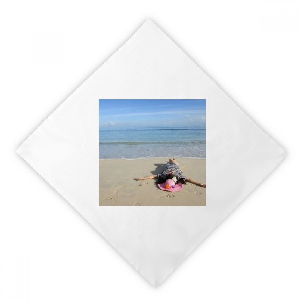 Servilletas de almuerzo blancas de tela reutilizables y lavables con motivo de playa, 2 piezas