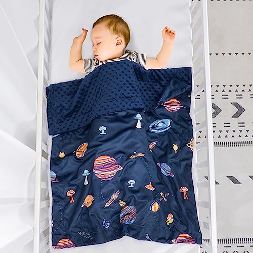 Image of PHF Minky Baby Blanket for Boys with Double Layer and Soothing Raised Dotted Backing, Soft and Lightweight Reversible Receiving Blanket for Newborns, Infants, Babies, 30x40 Inches, Space