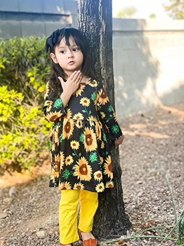 Image of HIHA Toddler Girls Christmas Outfits, Baby Girl Tunic Dress Tops Buffalo Plaid Pants Scarf Deer Winter Clothes